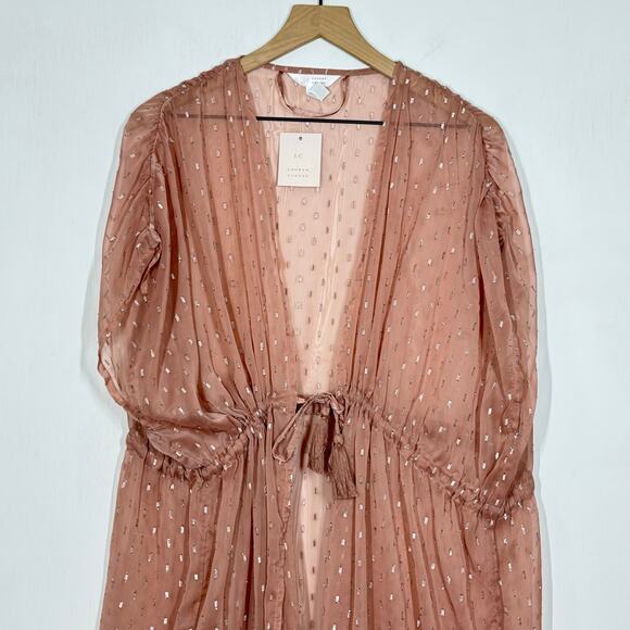 NEW LC Lauren Conrad Swiss Dot Kimono Womens One Size Mauve Pink Sheer Cinched - Picture 6 of 13